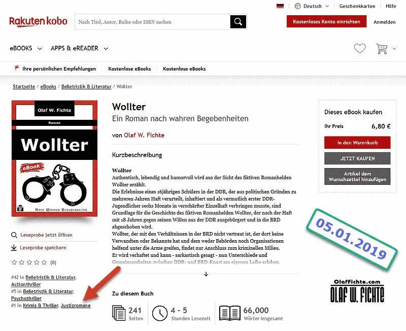 Spitzenplätze für den Roman Wollter von Olaf W. Fichte.