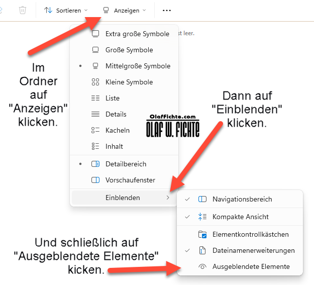 Ausgeblendete Elemente wie Ordner und Dateien in Windows 11 anzeigen